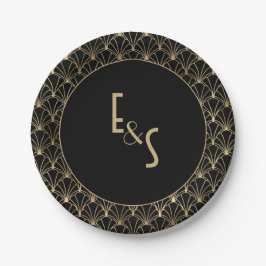 Mit Monogramm Black and Gold Art Deko Wedding Part Pappteller