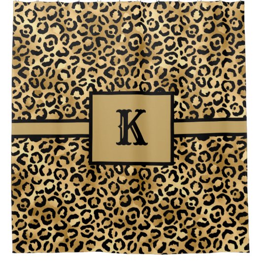 Mit Monogramm Black and Gold Leopard Print Duschvorhang (Vorderseite)