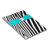 Mit Monogramm Black Aqua White Zebra Strip Noteboo Notizblock (Rechte Seite)