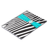 Mit Monogramm Black Aqua White Zebra Strip Noteboo Notizblock (Linke Seite)
