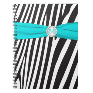 Mit Monogramm Black Aqua White Zebra Strip Noteboo Notizblock