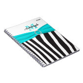 Mit Monogramm Black Aqua White Zebra Strip Noteboo Notizblock (Rechte Seite)