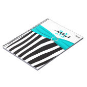 Mit Monogramm Black Aqua White Zebra Strip Noteboo Notizblock (Linke Seite)