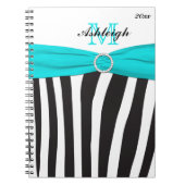 Mit Monogramm Black Aqua White Zebra Strip Noteboo Notizblock (Vorderseite)