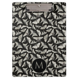 Mit Monogramm Black Beige Moth Bug Pattern Klemmbrett