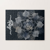 Mit Monogramm Black & Blue Mandala Muster Puzzle (Horizontal)