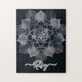 Mit Monogramm Black & Blue Mandala Muster Puzzle (Vertikal)