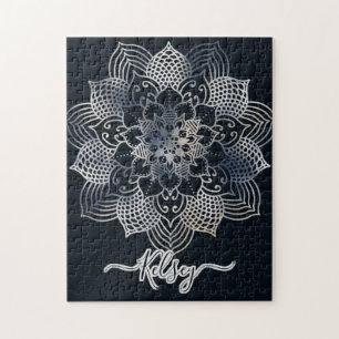 Mit Monogramm Black & Blue Mandala Muster Puzzle