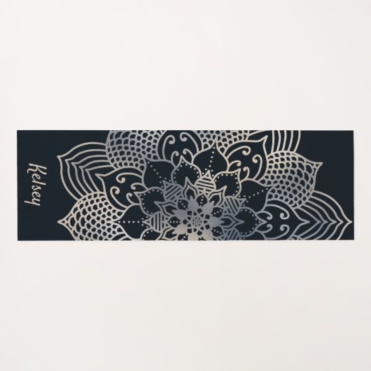 Mit Monogramm Black & Blue Mandala Pattern Yoga Ma Yogamatte (Rückseite (Horizontal))