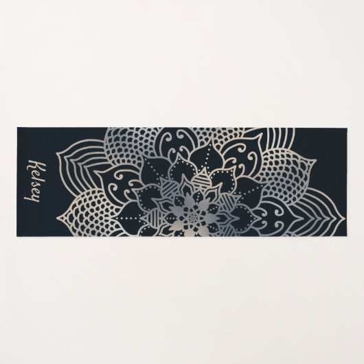Mit Monogramm Black & Blue Mandala Pattern Yoga Ma Yogamatte (Vorderseite (Horizontal))