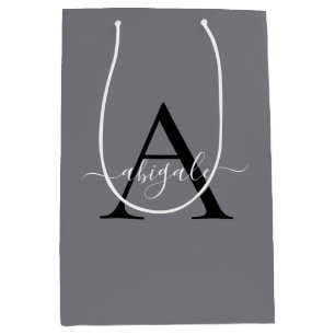Mit Monogramm Black Fossil Gray Minimal Elegant Mittlere Geschenktüte