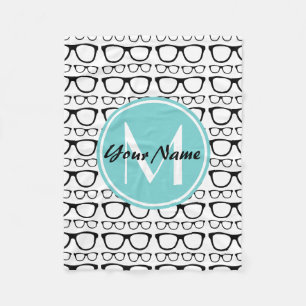 Mit Monogramm Black Glasses Aqua Personalisierter Fleecedecke