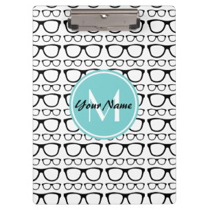 Mit Monogramm Black Glasses Aqua Personalisierter Klemmbrett