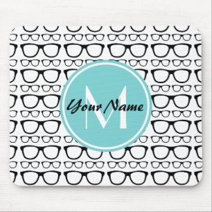 Mit Monogramm Black Glasses Aqua Personalisierter Mousepad