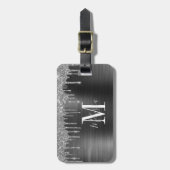 Mit Monogramm Black Glitzer Tropfen Metal Gepäckanhänger (Vorderseite vertikal)