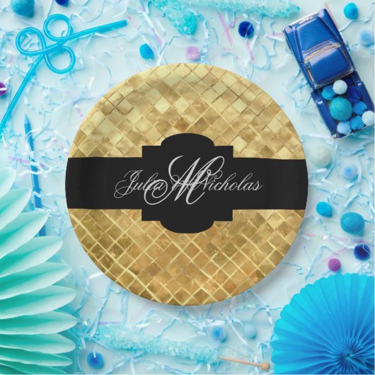 Mit Monogramm Black & Gold 50 Jahre alt Pappteller (Party)