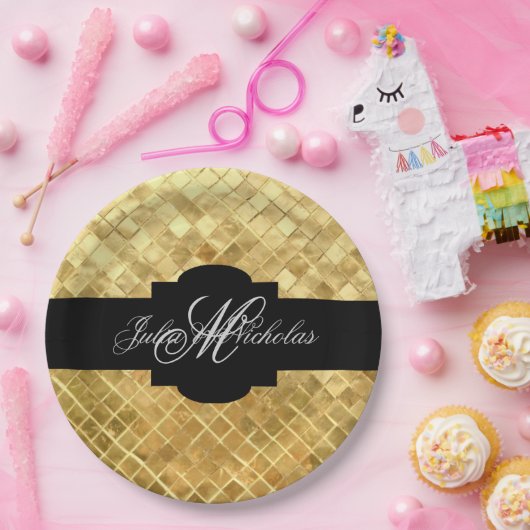 Mit Monogramm Black & Gold 50 Jahre alt Pappteller (Party)