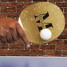 Mit Monogramm Black + Gold Glitzer Ping Pong Padde