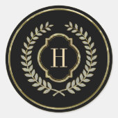Mit Monogramm Black & Gold Glitzer Wreath-Wappen Runder Aufkleber (Vorderseite)