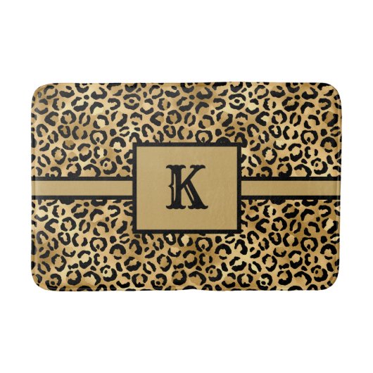 Mit Monogramm Black Gold Leopard Cheetah Print Badematte (Vorderseite)