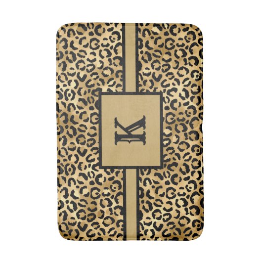 Mit Monogramm Black Gold Leopard Cheetah Print Badematte (Vorderseite Vertikal)