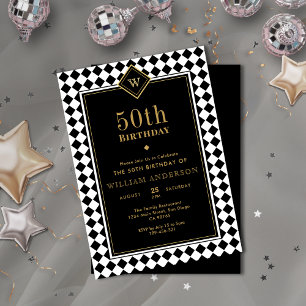 Mit Monogramm Black & Gold Meilenstein Geburtstag Einladung