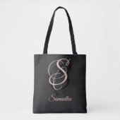 Mit Monogramm Black Gray Rosa rustikal Tasche (Vorderseite)