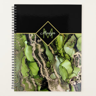 Mit Monogramm Black Green Gold Abstrakt Planer