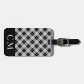 Mit Monogramm Black Kariert Modern Simple Initials Gepäckanhänger (Vorderseite horizontal)