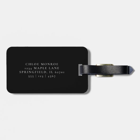 Mit Monogramm Black Kariert Modern Simple Initials Gepäckanhänger (Rückseite horizontal)