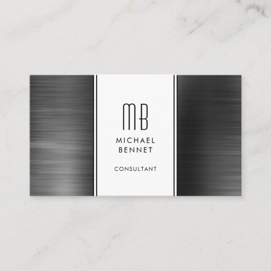 Mit Monogramm Black Metallic Foil Consultant Visitenkarte (Vorderseite)