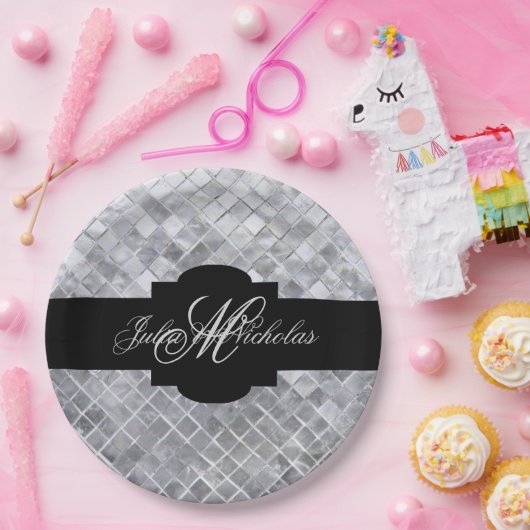 Mit Monogramm Black & Silver 25 Jahre Pappteller (Party)