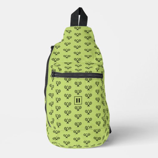 Mit Monogramm Black Tennis Racket Muster Crossbody Bag (Vorderseite)