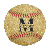Mit Monogramm Black und 14K Gold Glitzer Baseball (Rückseite)