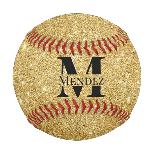 Mit Monogramm Black und 14K Gold Glitzer Baseball (Rückseite)
