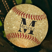 Mit Monogramm Black und 14K Gold Glitzer Baseball