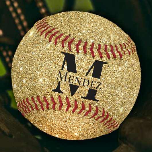 Mit Monogramm Black und 14K Gold Glitzer Baseball