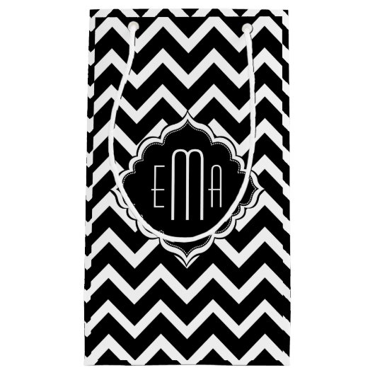 Mit Monogramm Black & White Geometric Zigzag Zickz Kleine Geschenktüte (Vorderseite)