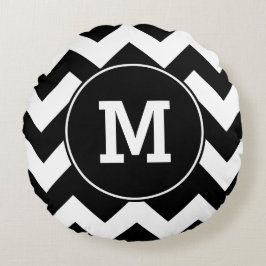 Mit Monogramm Black Zigzag Muster Rundes Kissen