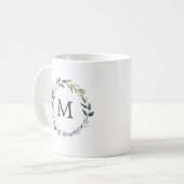 Mit Monogramm Blätter für die Wasserfarbe Grün Kaffeetasse (Vorderseite Links)
