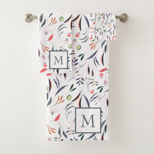 Mit Monogramm Blätter und Federn Badhandtuch Set (Insitu)