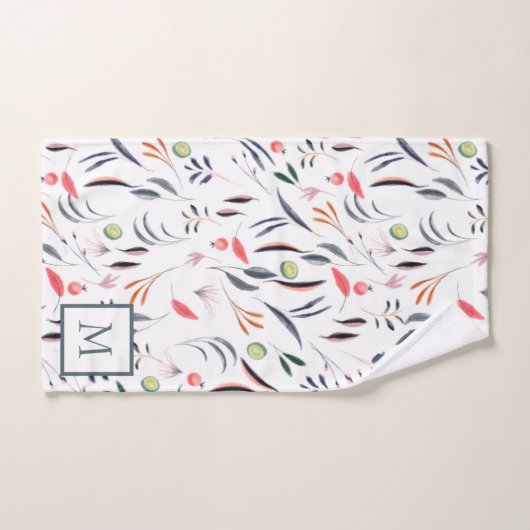 Mit Monogramm Blätter und Federn Badhandtuch Set (Handtuch)