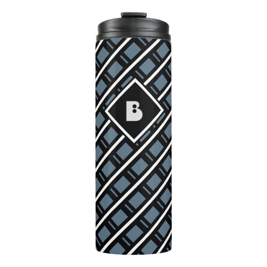 Mit Monogramm Blau der modernen Funky Geometric Thermosbecher (Vorderseite)