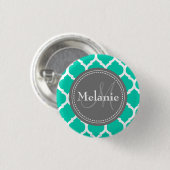 Mit Monogramm Blau & Grau Quatrefolie Button (Vorne & Hinten)