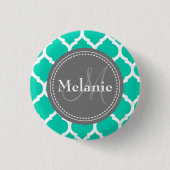 Mit Monogramm Blau & Grau Quatrefolie Button (Vorderseite)