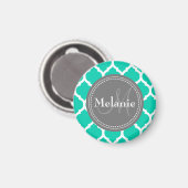 Mit Monogramm Blau & Grau Quatrefolie Magnet (Vorderseite/Rückseite)