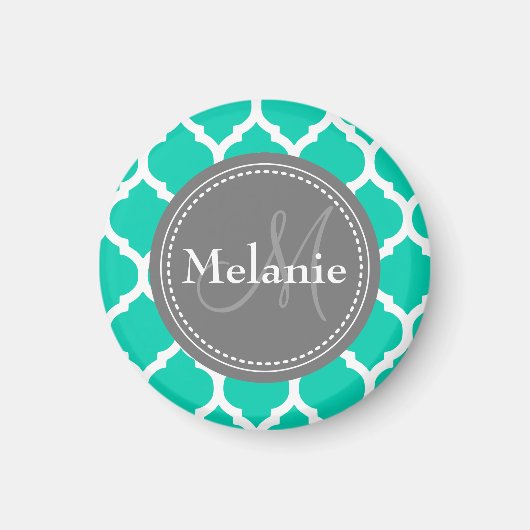 Mit Monogramm Blau & Grau Quatrefolie Magnet (Vorne)