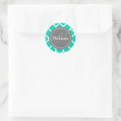 Mit Monogramm Blau & Grau Quatrefolie Runder Aufkleber (Tasche)