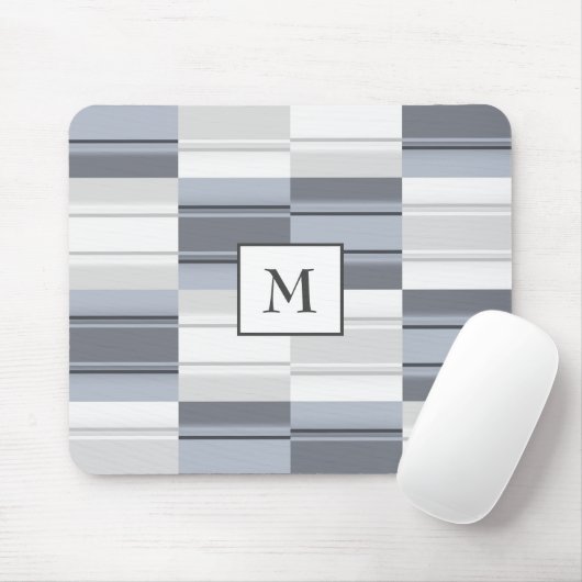 Mit Monogramm Blau - Graue Rechtecke Mousepad (Mit Mouse)