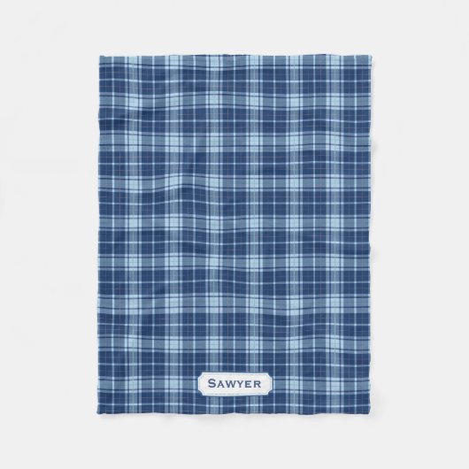 Mit Monogramm Blau Kariert Rustikale Präfektur Gem Fleecedecke (Vorderseite)